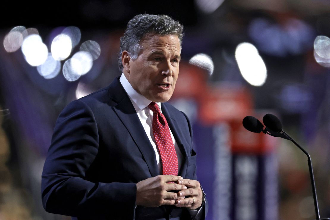 Senate candidate Dave McCormick of Pennsylvania speaks during the second day of the 2024 Republican National Convention in Milwaukee on July 16, 2024.