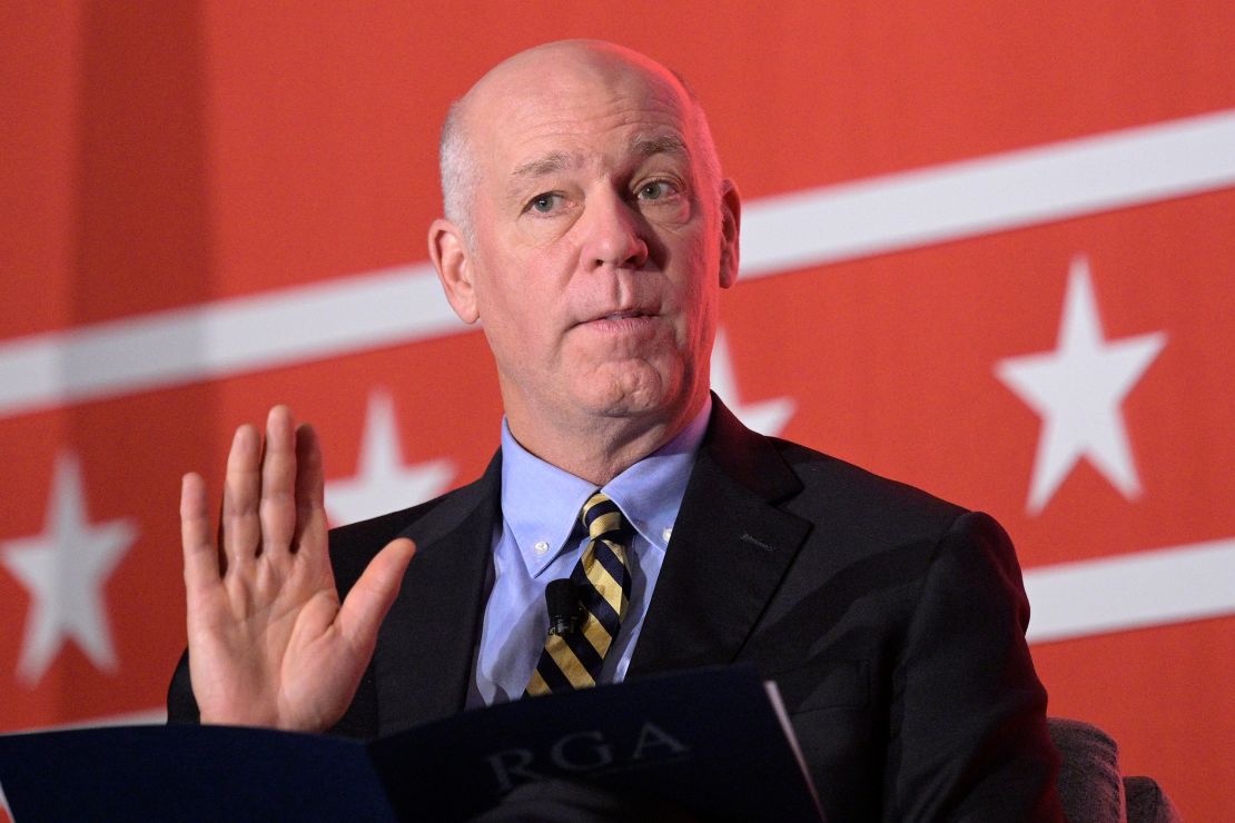 Montana Gov. Greg Gianforte poses a question while taking part in a panel discussion during a Republican Governors Association conference, Wednesday, Nov. 16, 2022, in Orlando, Fla. (AP Photo/Phelan M. Ebenhack)