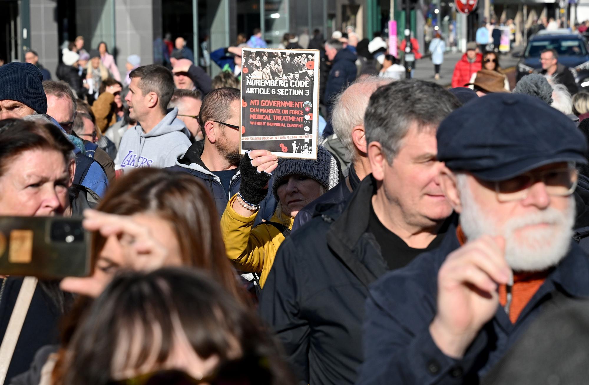 Protestors pictured at Belfast City Hall against the NI Public Health Bill. .