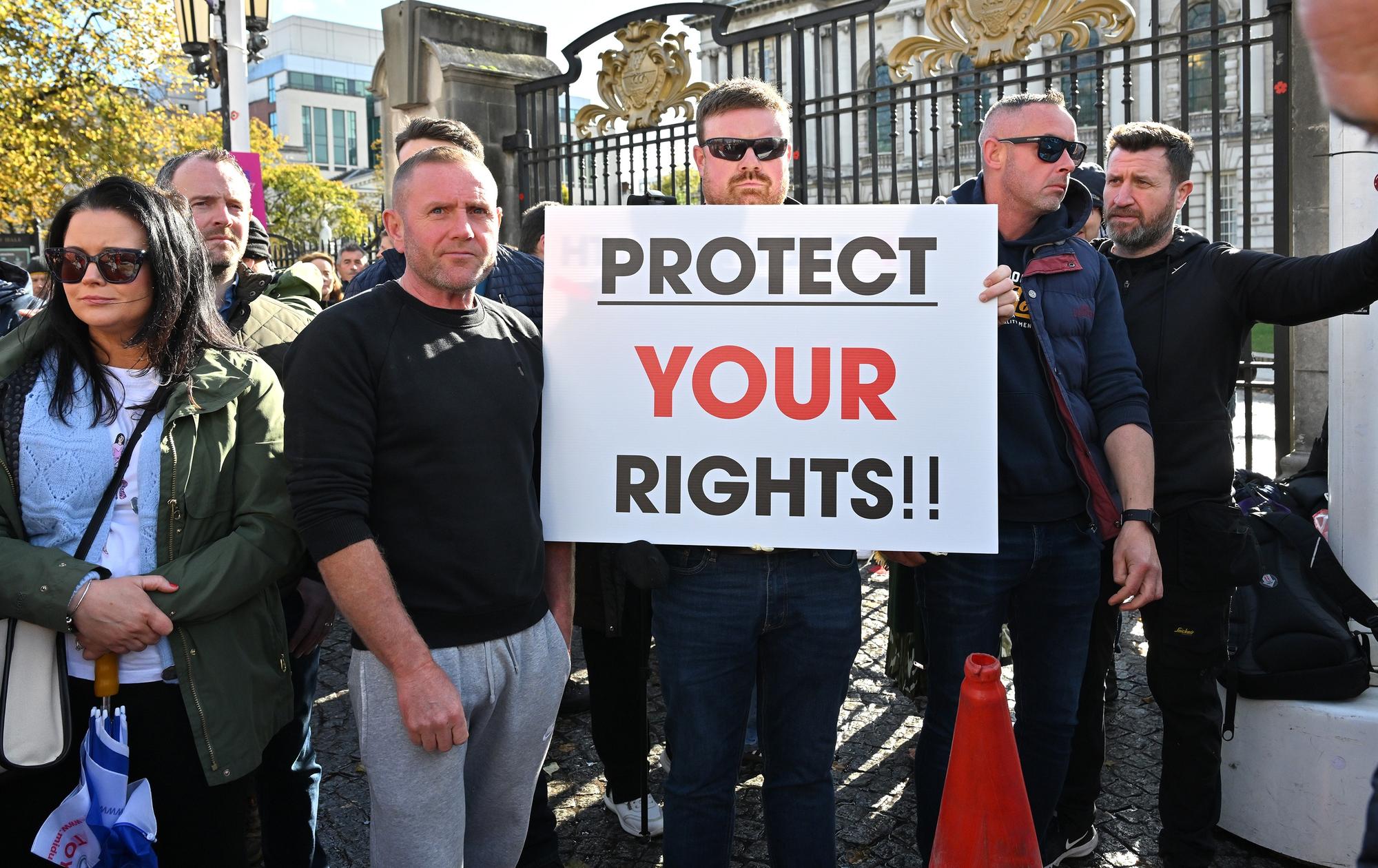 Protestors pictured at Belfast City Hall against the NI Public Health Bill. .