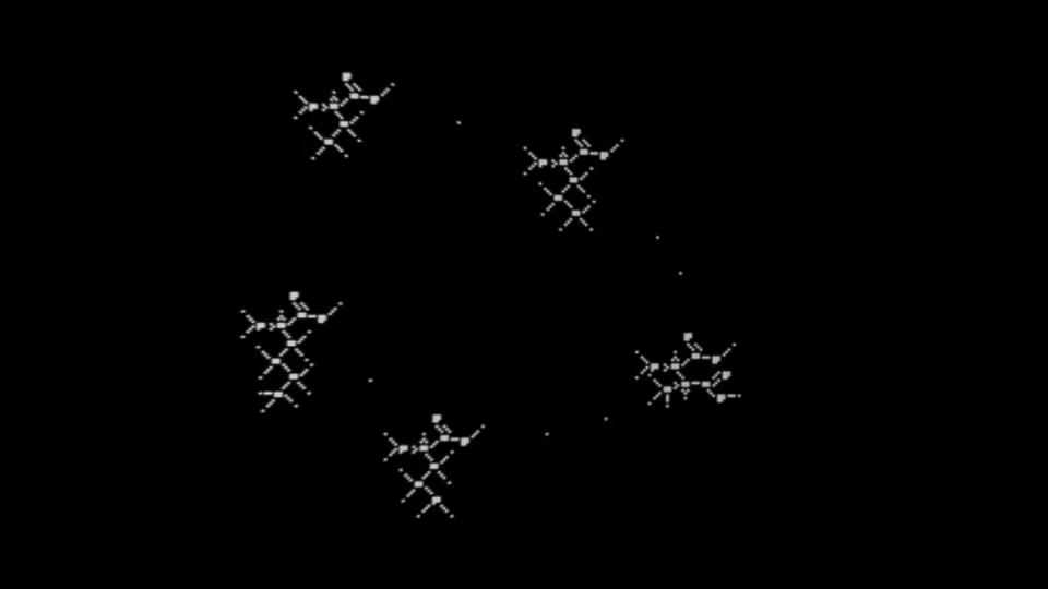  White dots arranged in geometric shapes on a black background. 