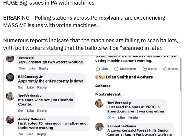 Cambria County, Pennsylvania, Extended Voting Hours Due to Technical Issues?