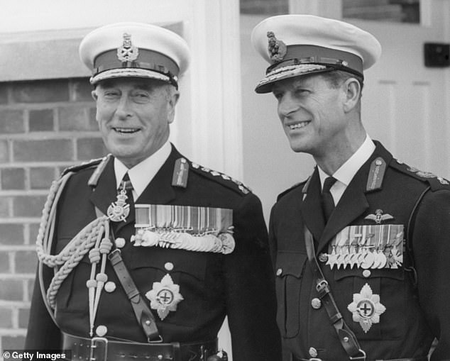 Lord Mountbatten and his nephew Prince Philip at the Royal Marines barracks in October 1965