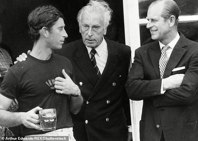 Lord Mountbatten with Prince Philip and Charles at a polo match in 1977