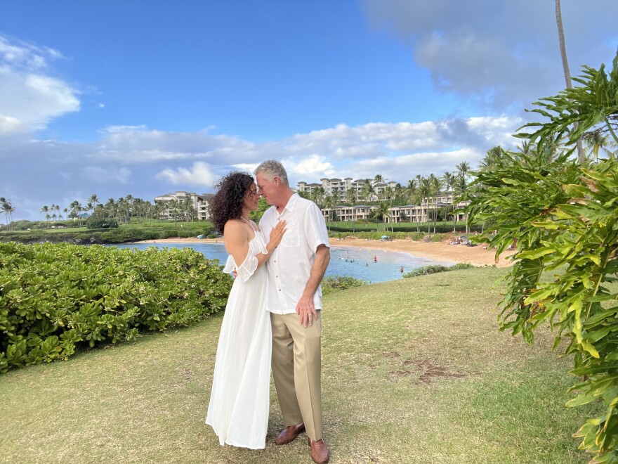 Katrina Vaillancourt and Stephen Ghiglieri on a honeymoon trip to Maui in 2022 after their wedding there the year before.