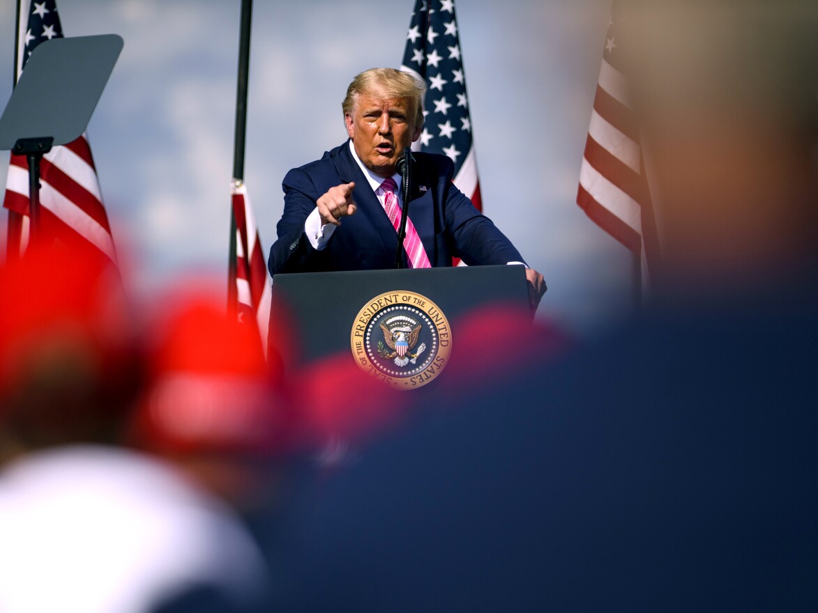 Then-President Donald Trump addresses a crowd during a campaign rally on Oct. 24, 2020, in Lumberton, North Carolina.