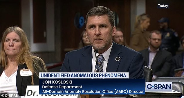 Dr Jon Kosloski (above) - the new director of the Defense Department's All-Domain Anomaly Resolution Office (AARO) - told lawmakers that the US Navy's famous 'Go Fast' infrared UFO video shows nothing more than 'a trick of the eye called "parallax"'