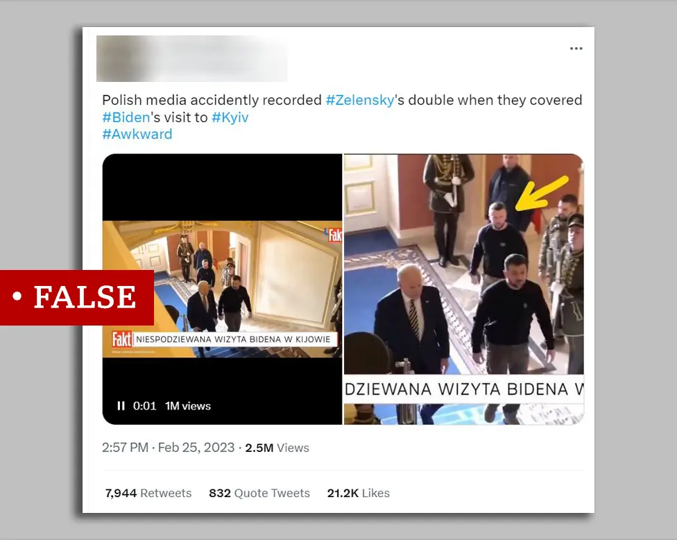 Twitter TV screengrabs wrongly captioned to say Zelensky has a body double