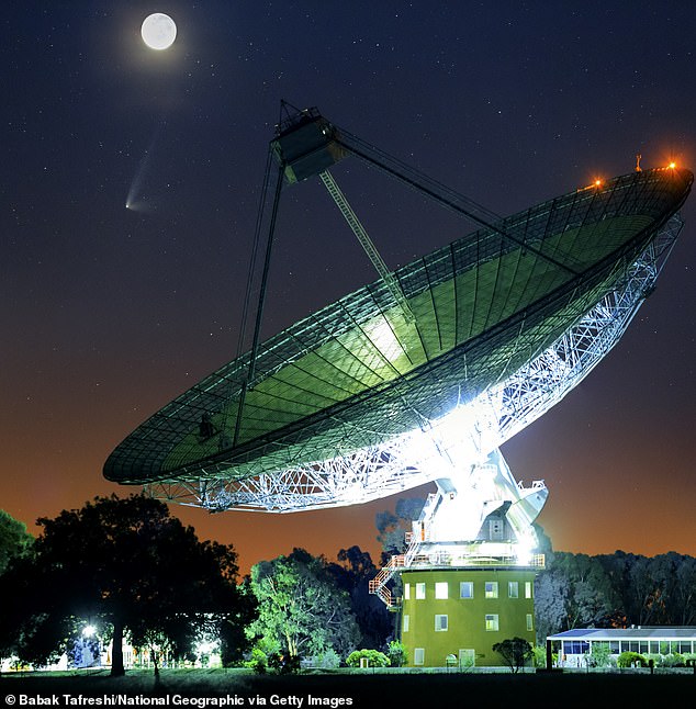 The signal is most likely to be received by large ground-based telescopes such as the Parkes Telescope in Australia (pictured)