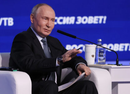 Russian President Vladimir Putin speaks during a plenary session of the VTB Investment Forum 'Russia Calling' in Moscow, Russia, Wednesday, Dec. 4, 2024. (Yuri Kochetkov/Pool Photo via AP)