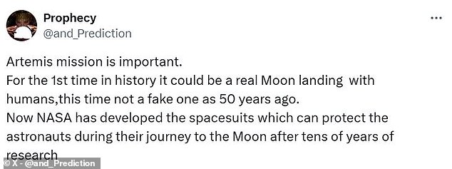 Conspiracy theorists were divided over whether NASA would also attempt to fake the Artemis moon landing. One commenter shared their hopeful view that Artemis would be a real mission