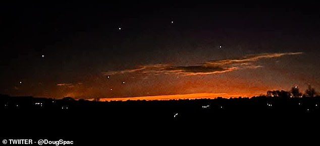 According to one NJ local, this image depicts roughly nine of the unidentified drones flying in to the Garden State from the Atlantic Ocean on Thursday night, December 5