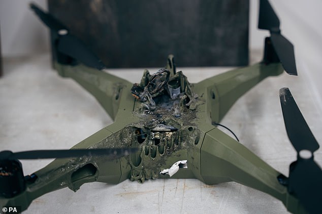 Pictured is the damage caused to a drone by the British Army's new laser weapon