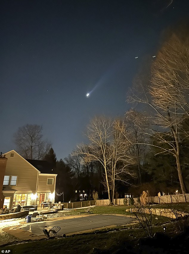 Mysterious drones are terrorizing US cities from coast to coast as the eerie objects have now been spotted in California, Massachusetts, Florida, Wyoming, Maryland, New York and New Jersey. Pictured: A New Jersey resident saw what appears to be multiple drones flying over their Bernardsville home