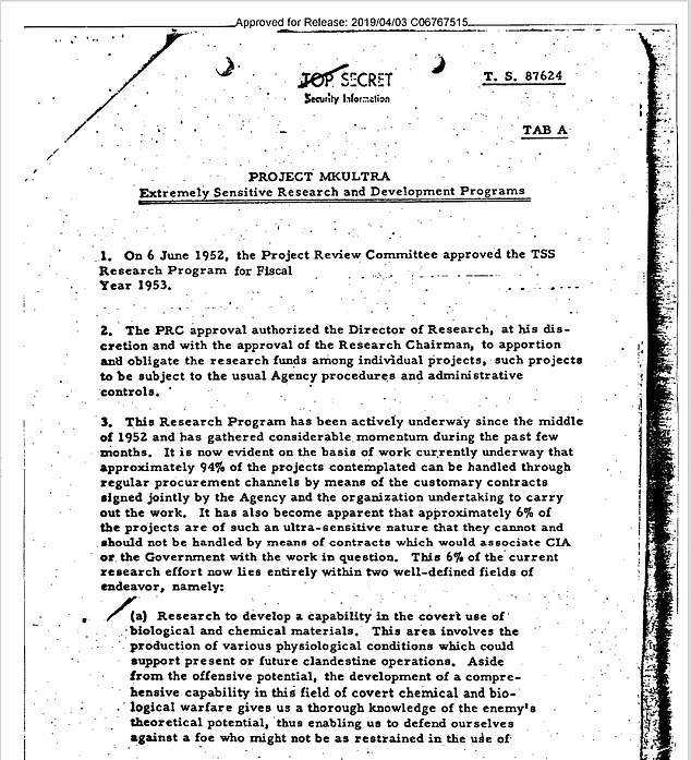 The program, which ran from 1953 to 1973, performed 144 projects aimed at developing procedures and drugs that could be used during interrogations,weakening individuals and forcing confessions through brainwashing and psychological torture