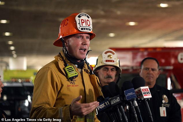 LA Fire Department Chief Erik Scott, a public information officer, has had to confront online conspiracy theories about the raging wildfires in the area