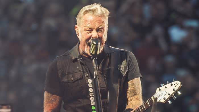 James Hetfield onstage with Metallica in 2024